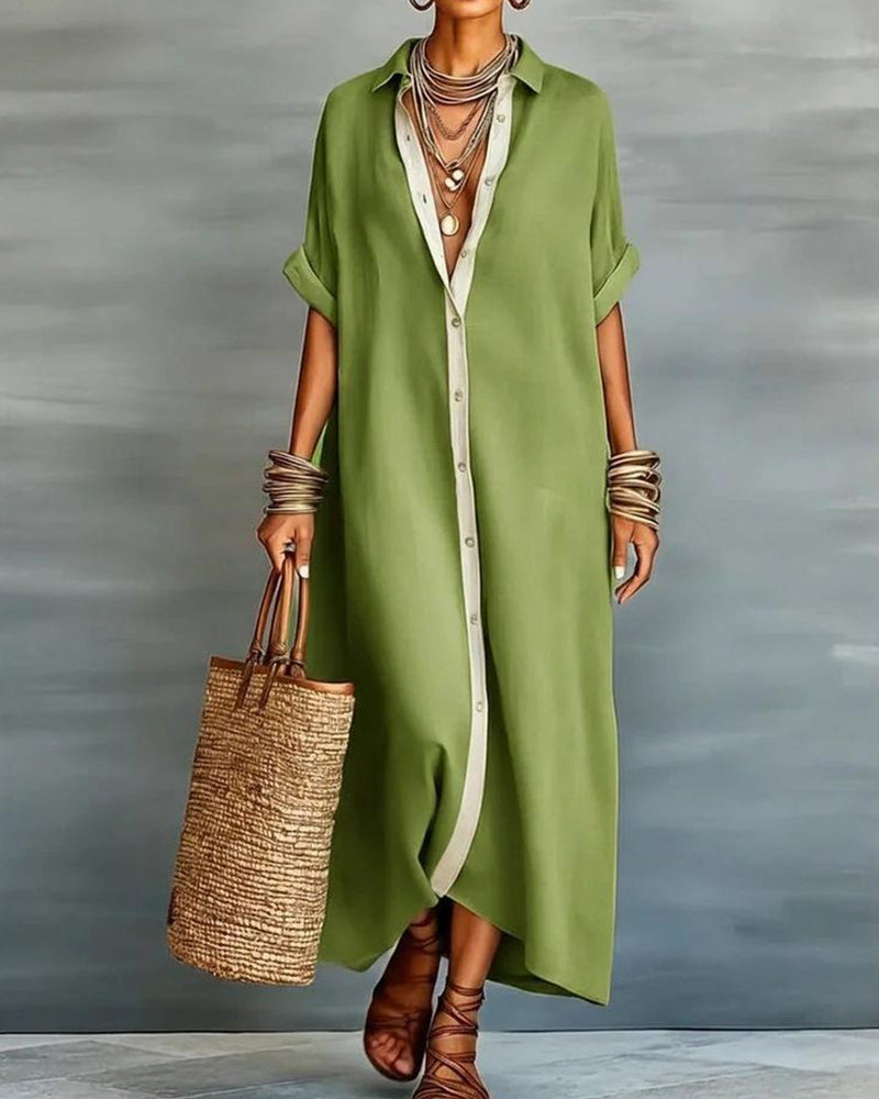 Elegant Shirt Dress with Lapel Draping