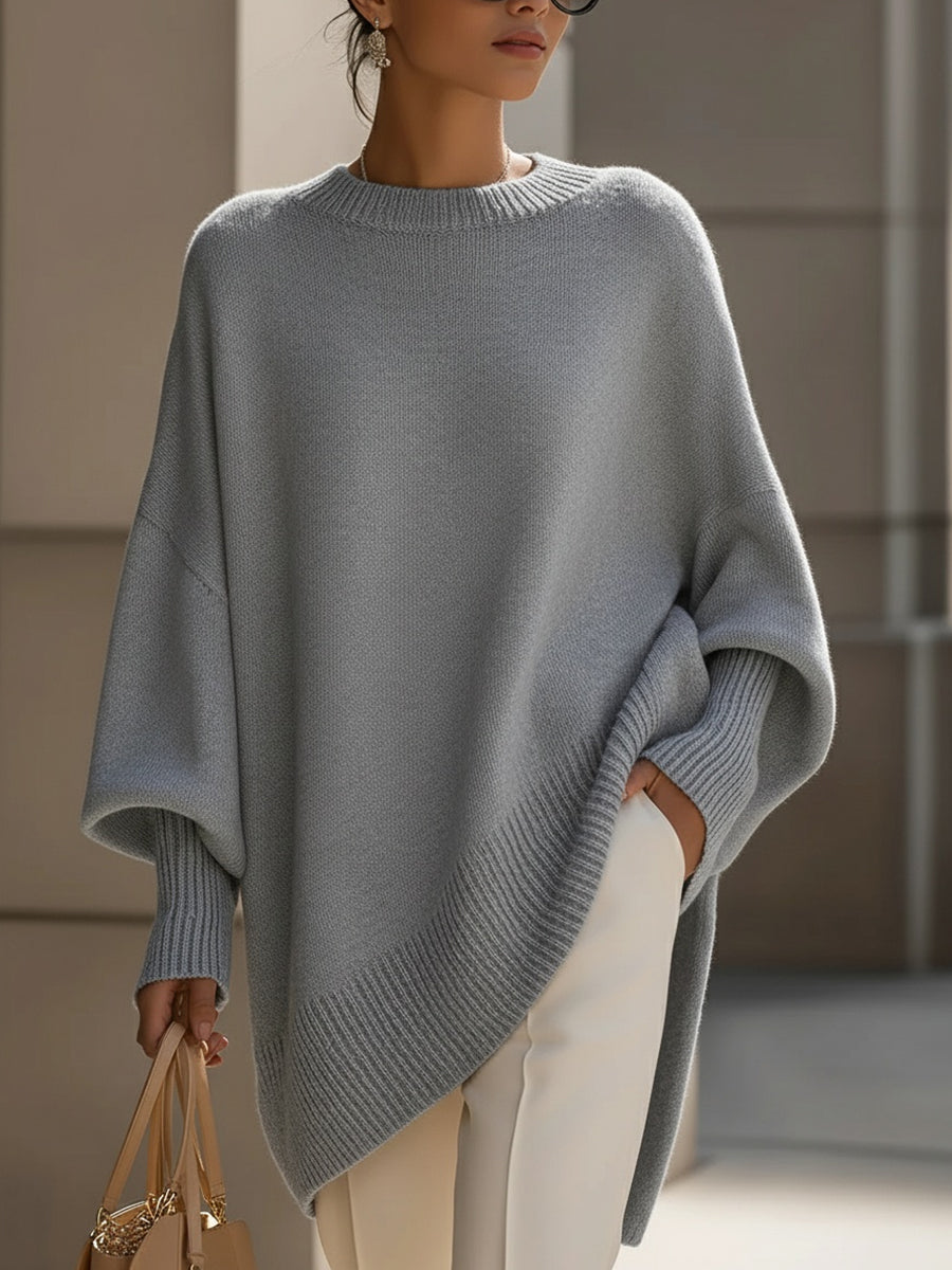Maya | Oversized Poncho Sweater with Ribbed Trim