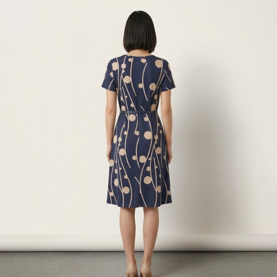 Ivy | Navy Polka Dot Print Chiffon Midi Dress