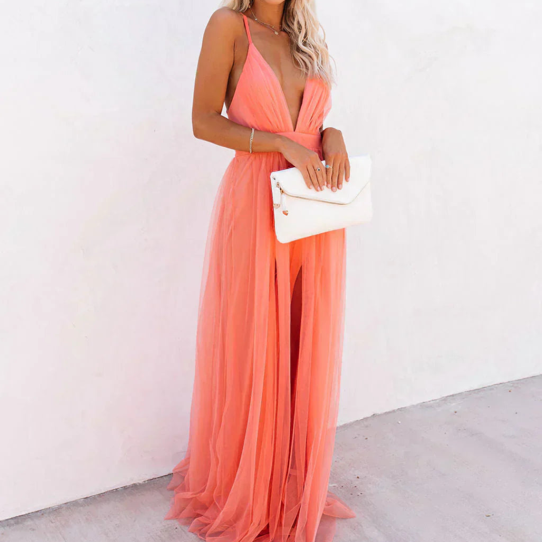 Harper | Coral Chiffon Maxi Dress