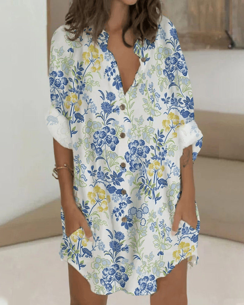 Buttoned Long Sleeve Dress with Pocket