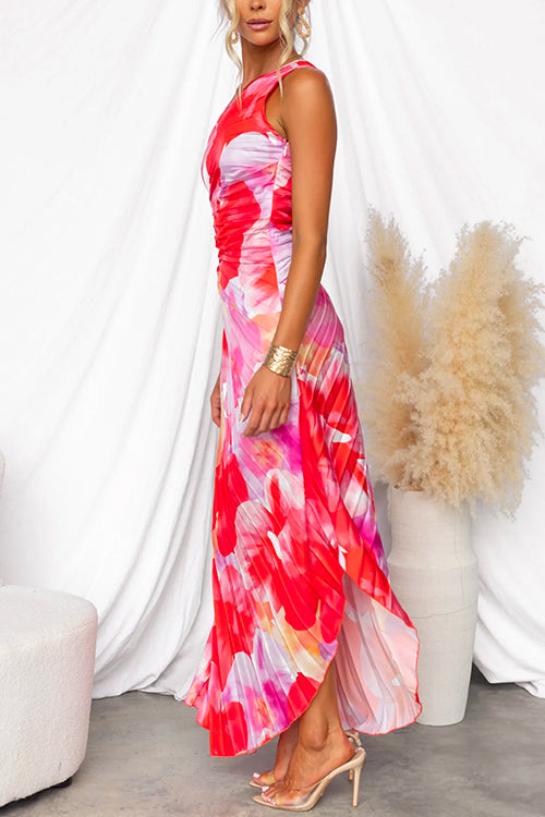 Asymmetric Pleated One-Shoulder Dress