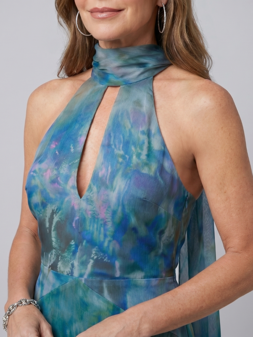 Naomi | Halter Maxi Dress with Sheer Scarf Detail