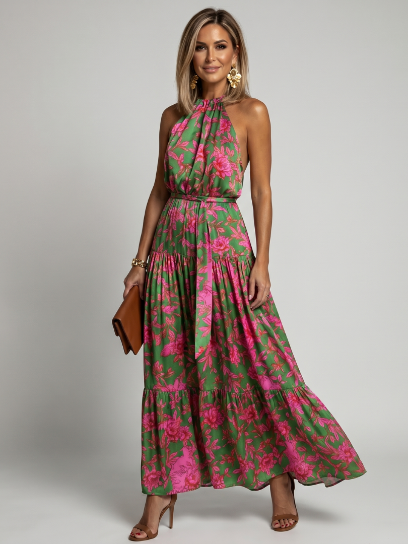Draped Halter Midi Dress