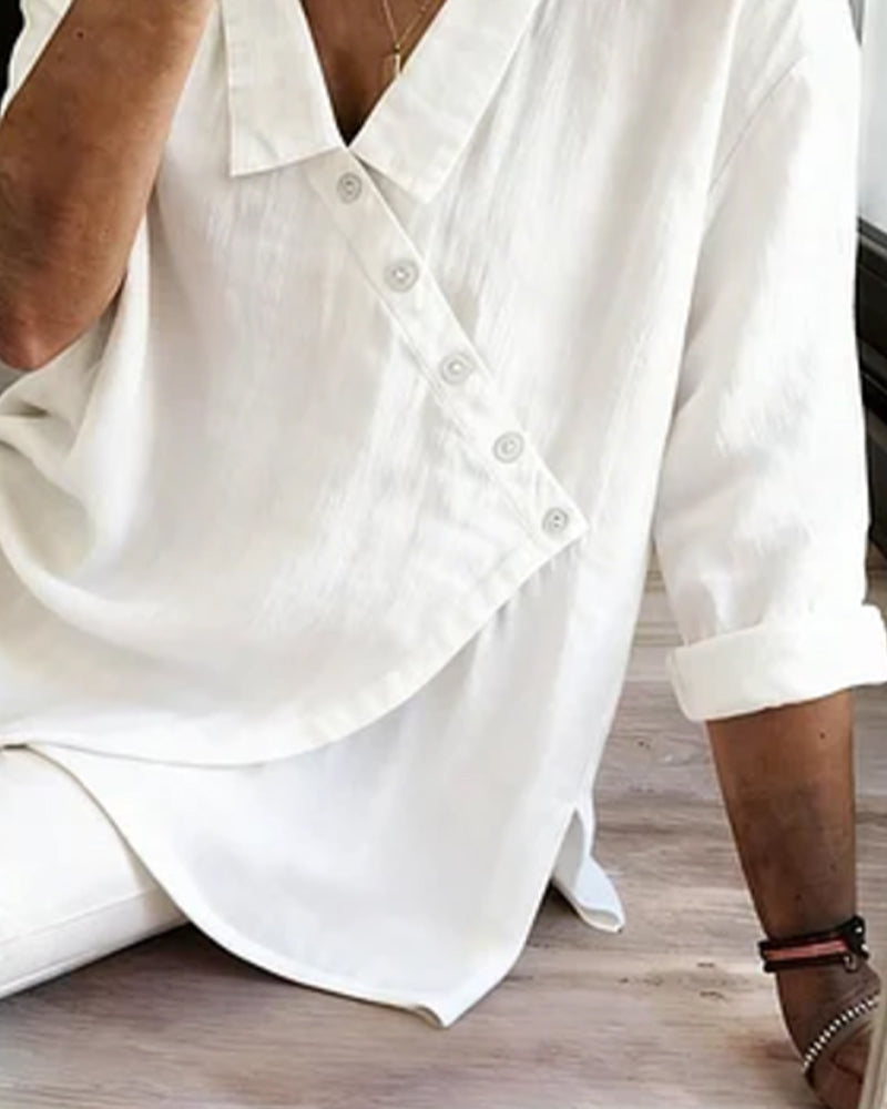 Natalie | Asymmetrical Button-Front Cotton Blouse