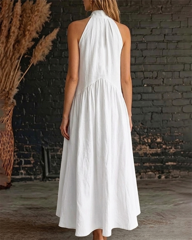 Sleeveless High Neck Solid Maxi Dress