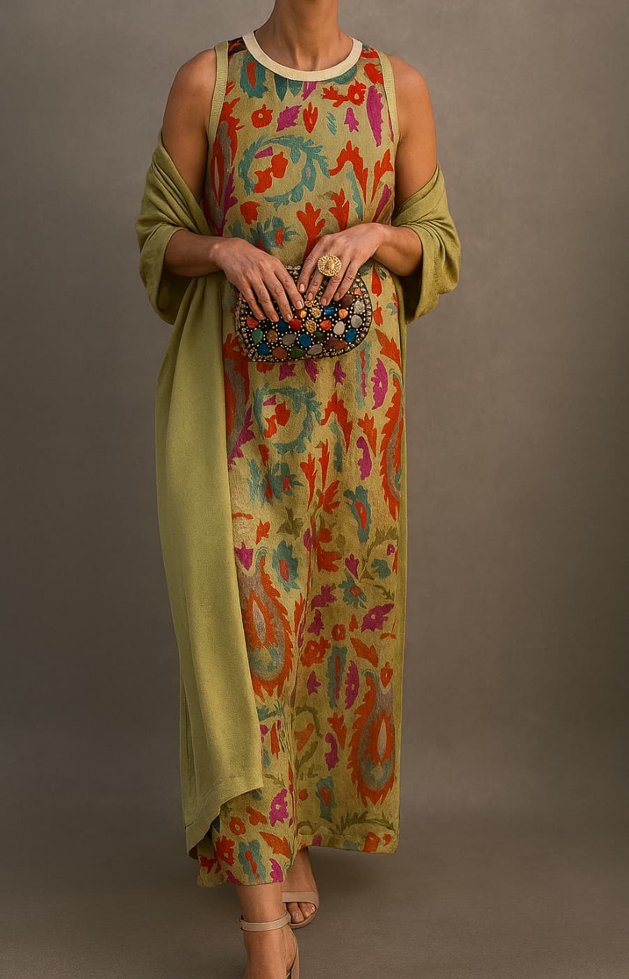 Vivian | Printed Maxi Dress Set with Matching Vest