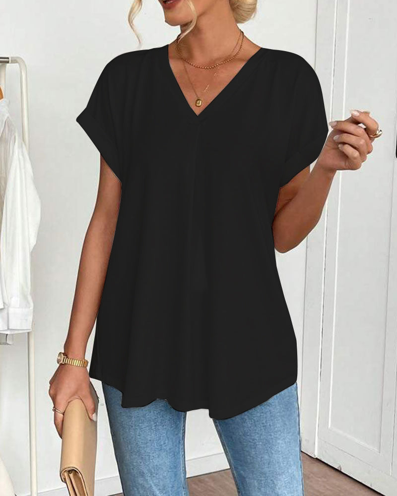 Leila | Cotton-Blend V-Neck Patchwork T-Shirt