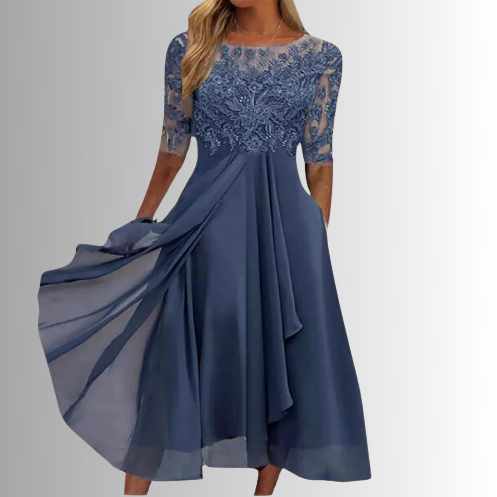 M&H | Midi Dress in Lace-Embroidered Chiffon