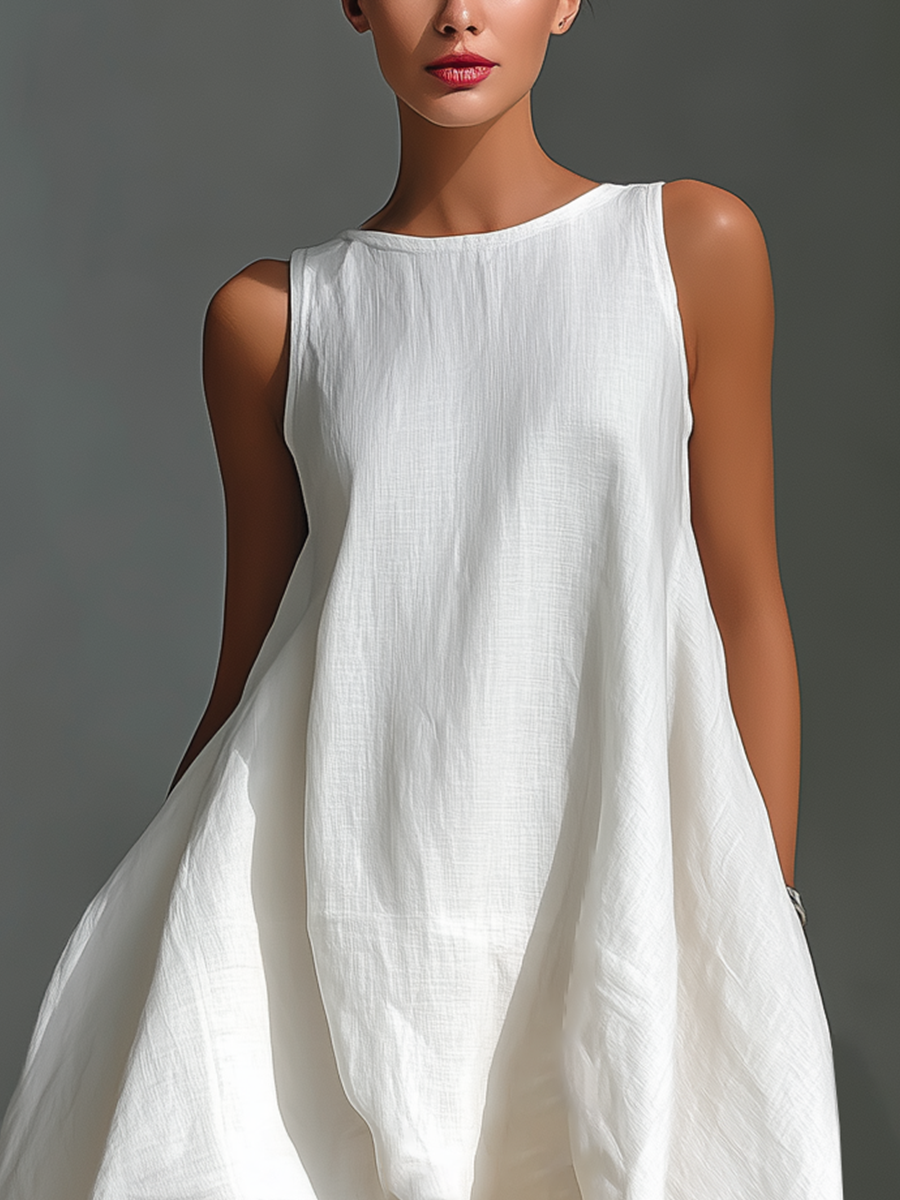 Imani | Linen Midi Dress with Asymmetric Hem