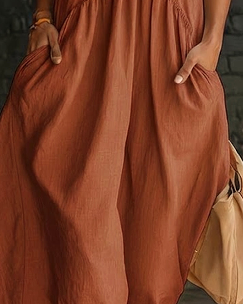 Sleeveless High Neck Solid Maxi Dress
