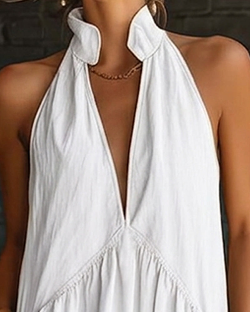 Sleeveless High Neck Solid Maxi Dress