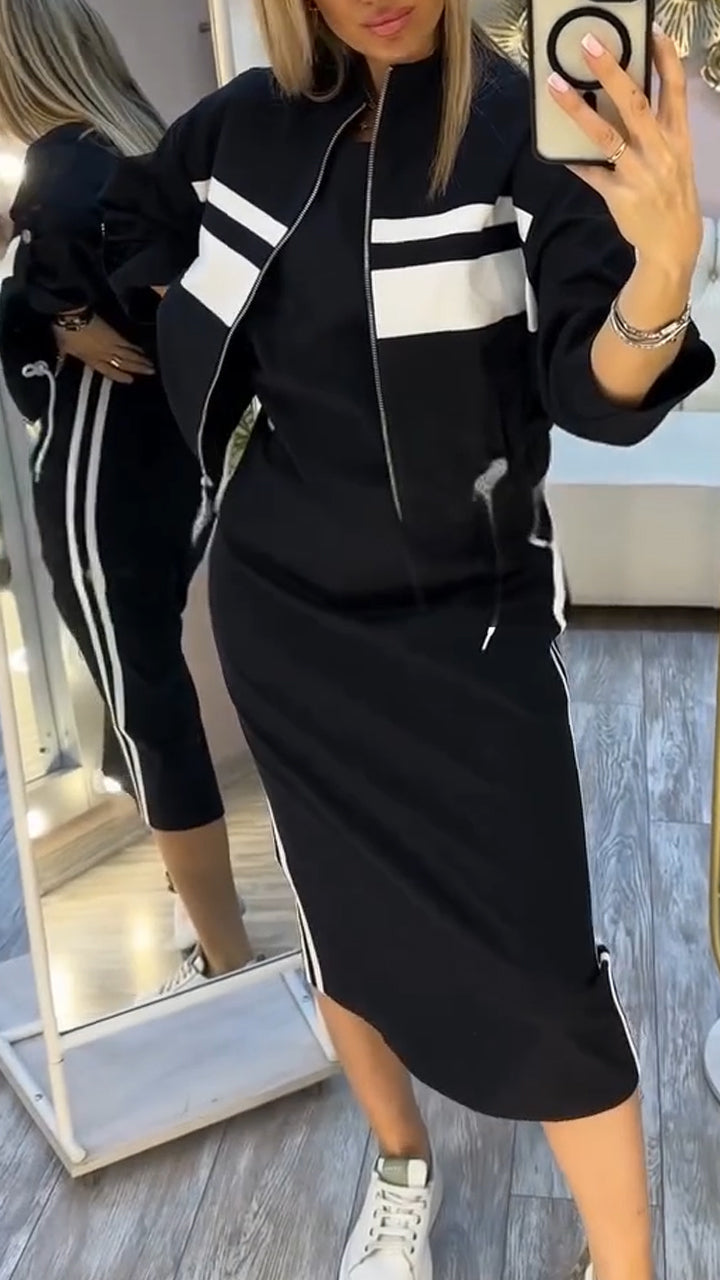 M&H | Striped Midi Dress & Zip Jacket Set