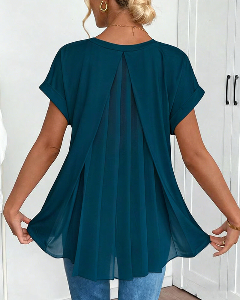Leila | Cotton-Blend V-Neck Patchwork T-Shirt