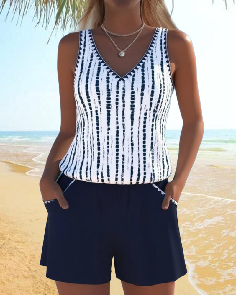Naomi | Polyester-Elastane V-Neck Tankini Set