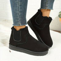 Platform Ankle Boots with Elastic Side Panels and Plush Lining, Textured Grip Sole