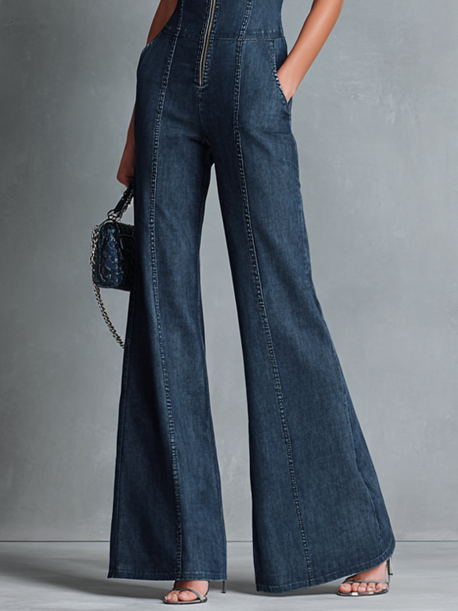 Monica | Denim Flared-Leg Jumpsuit