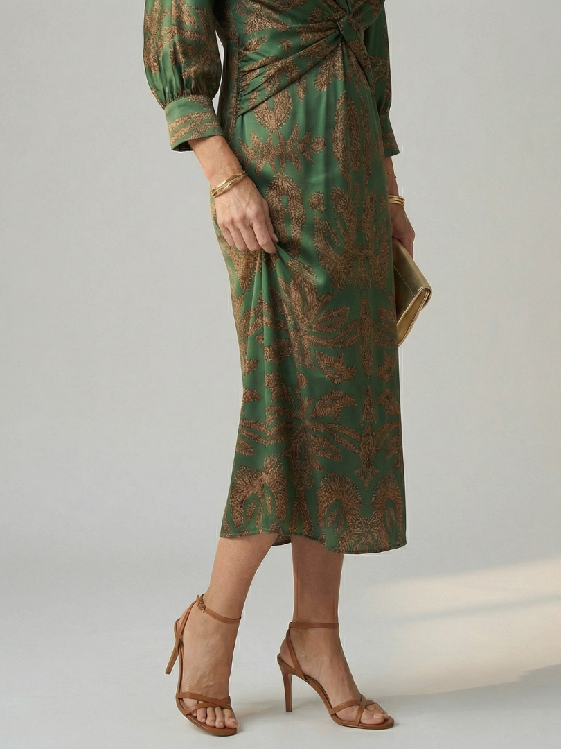 Long-Sleeve Wrap Midi Dress