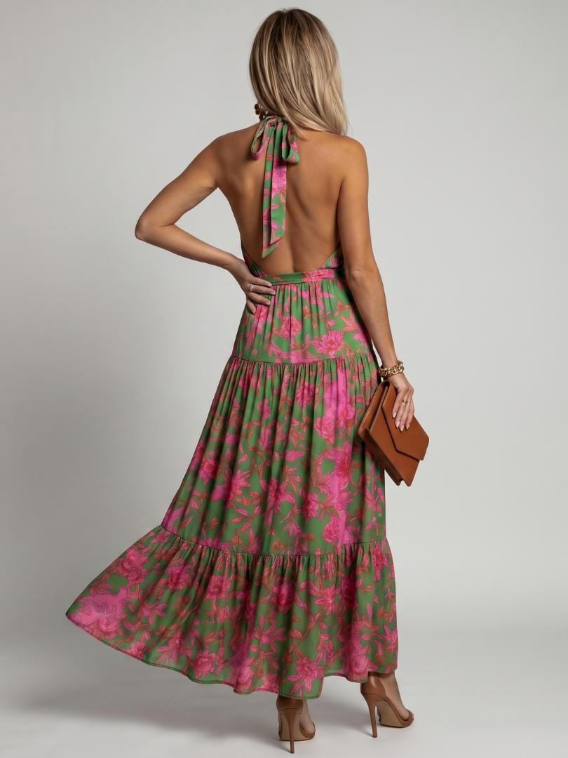 Draped Halter Midi Dress