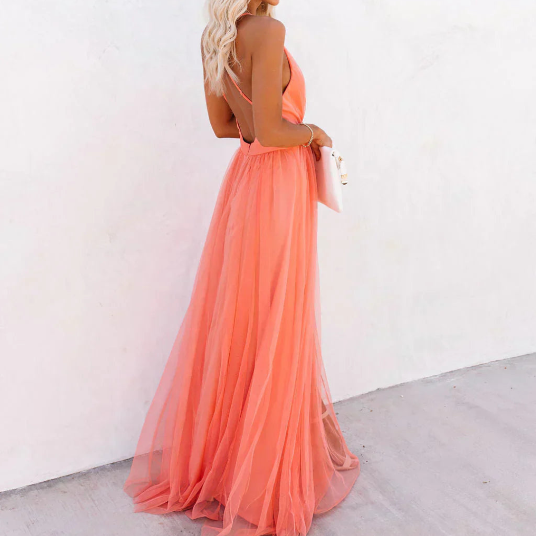 Harper | Coral Chiffon Maxi Dress