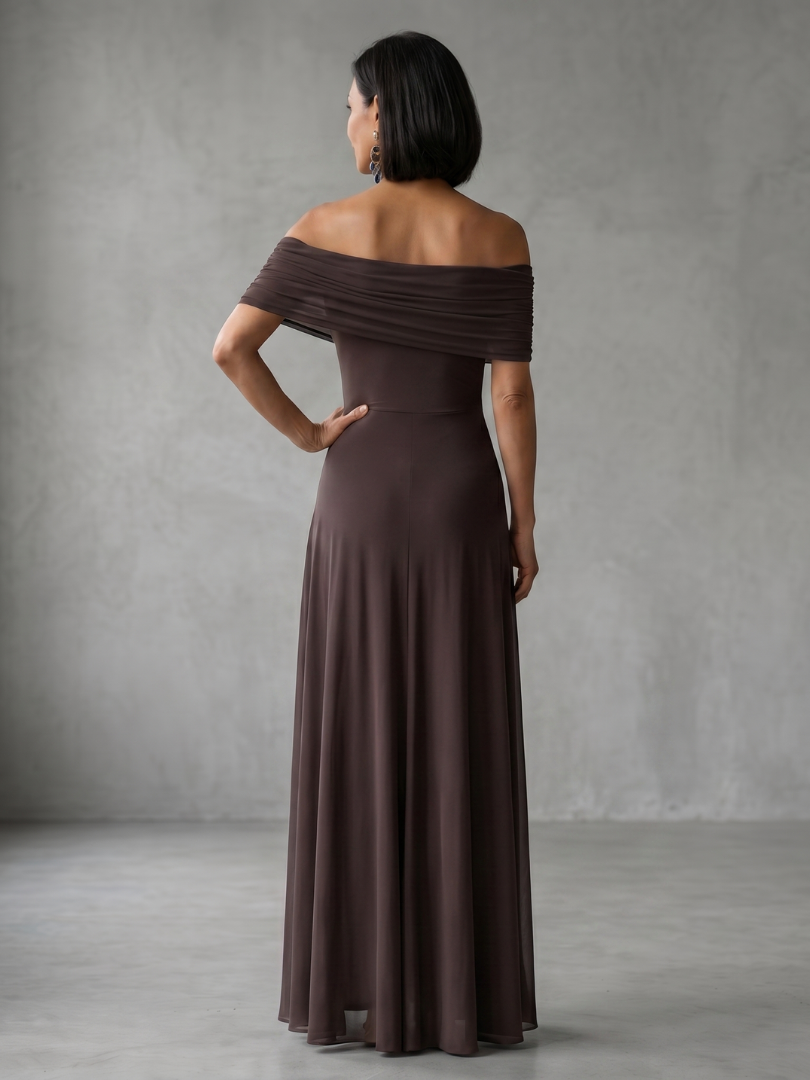 Aubrey | Off-Shoulder Midi Dress with Sheer Overlay