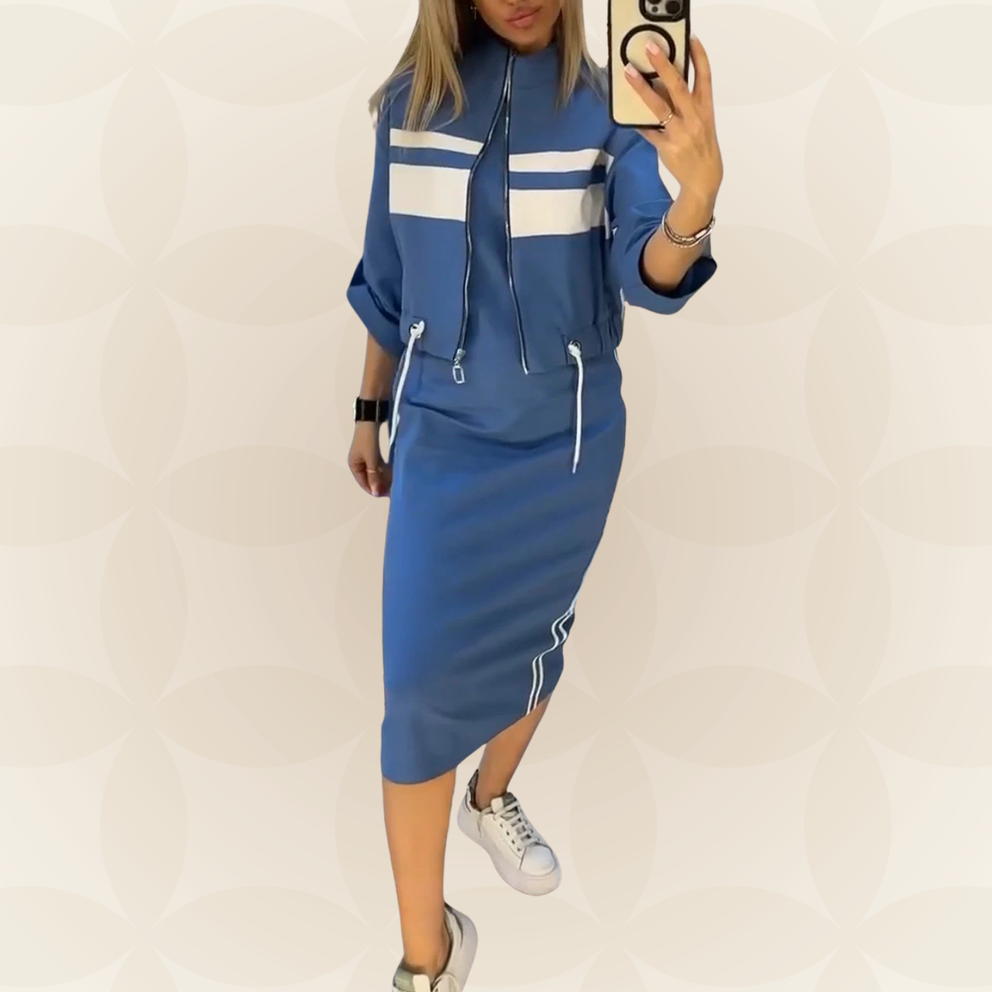 M&H | Striped Midi Dress & Zip Jacket Set