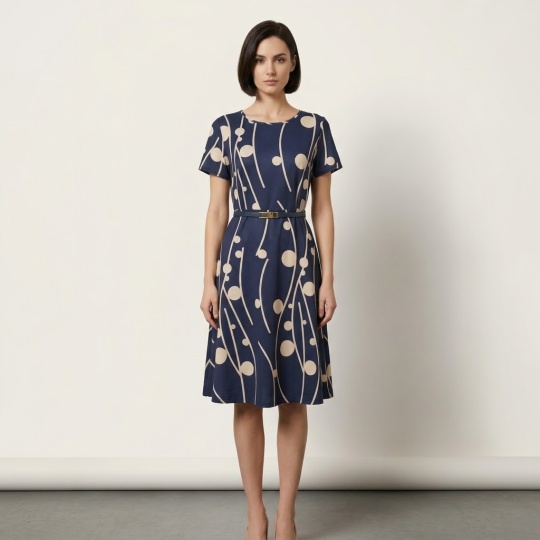 Ivy | Navy Polka Dot Print Chiffon Midi Dress