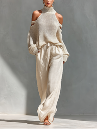 Imani | Knit Cold-Shoulder Turtleneck & Wide-Leg Pants Set