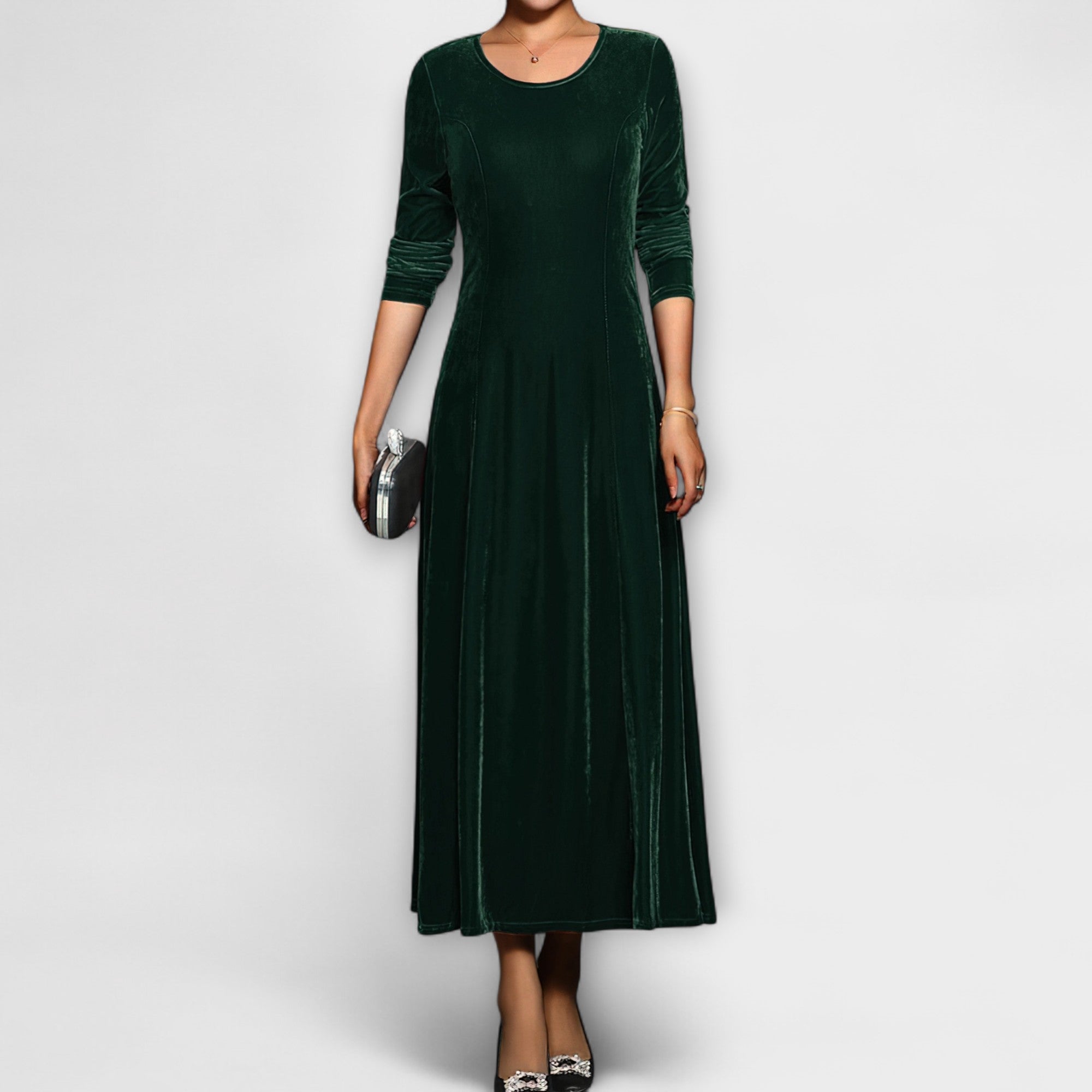 Velvet Long-Sleeve A-Line Dress