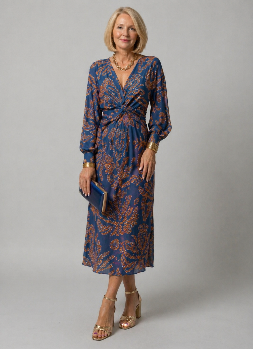 Floral Print V-Neck Midi Dress