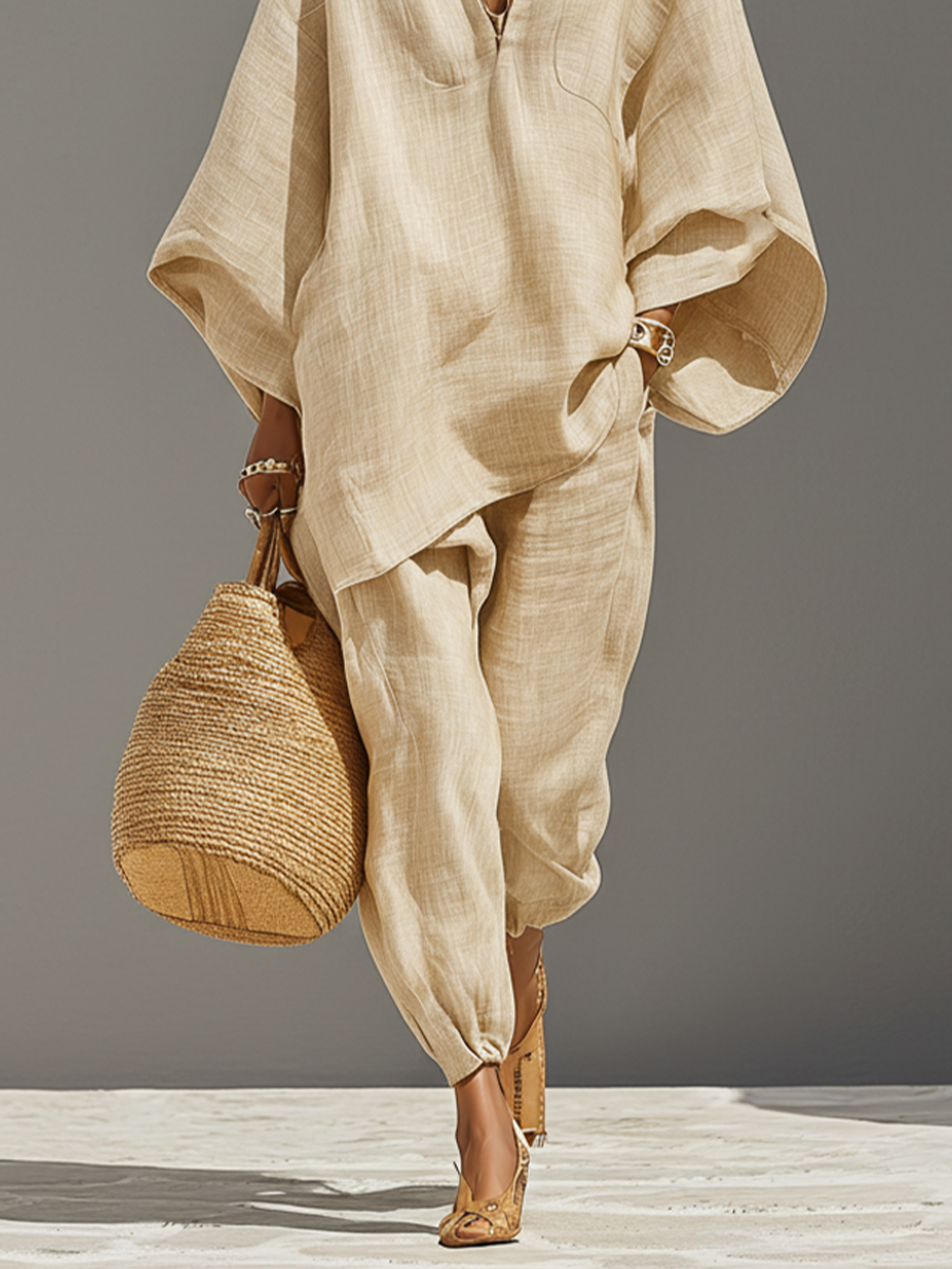 Harper | Linen-Blend Two-Piece Set with Asymmetric Hem