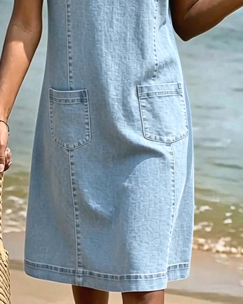 Casual Sheath Dress with Pocket and Small V-Neck