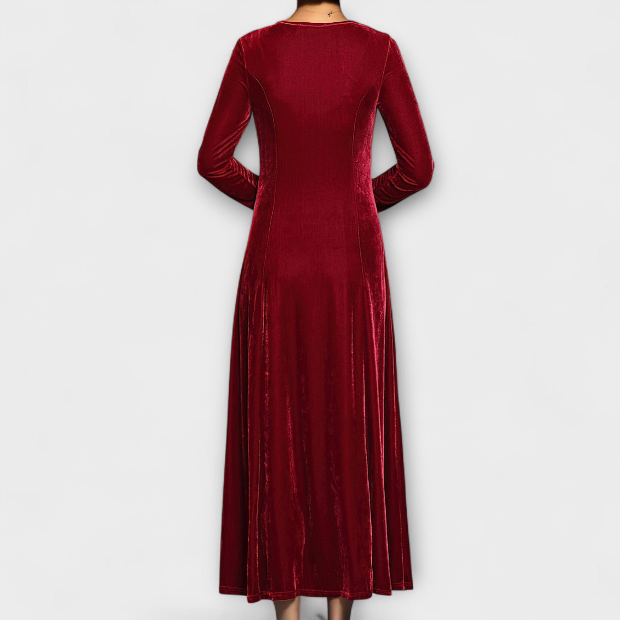 Velvet Long-Sleeve A-Line Dress