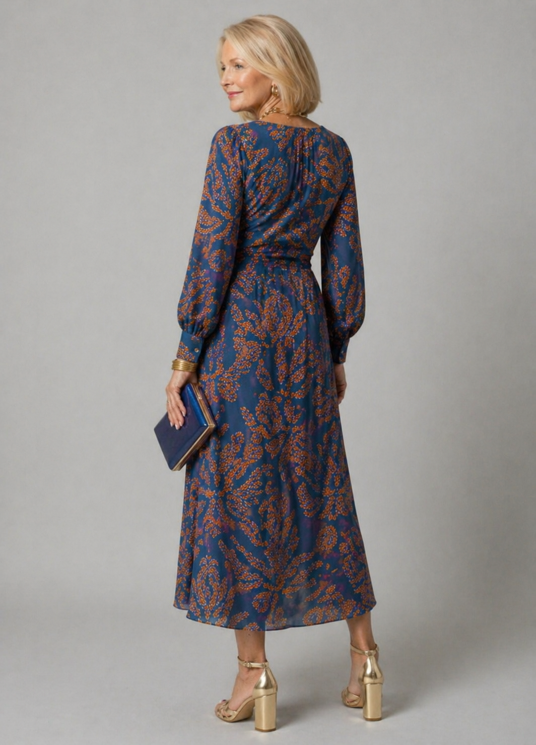 Floral Print V-Neck Midi Dress