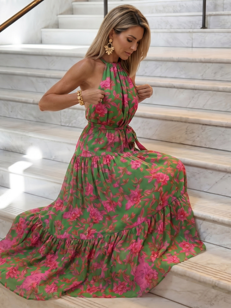 Draped Halter Midi Dress