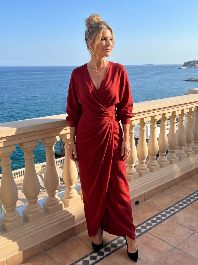Monica | Long-Sleeve Wrap Midi Dress