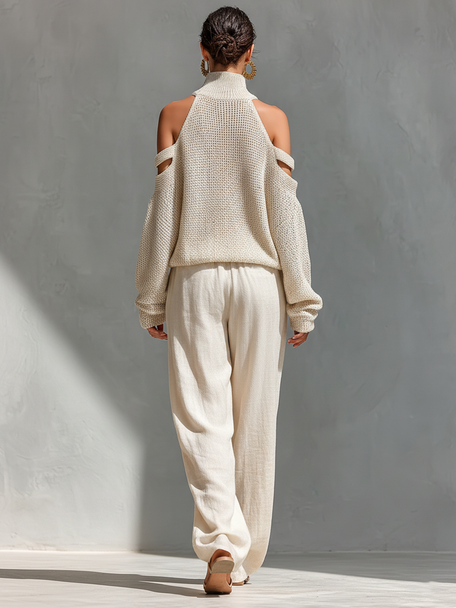 Imani | Knit Cold-Shoulder Turtleneck & Wide-Leg Pants Set