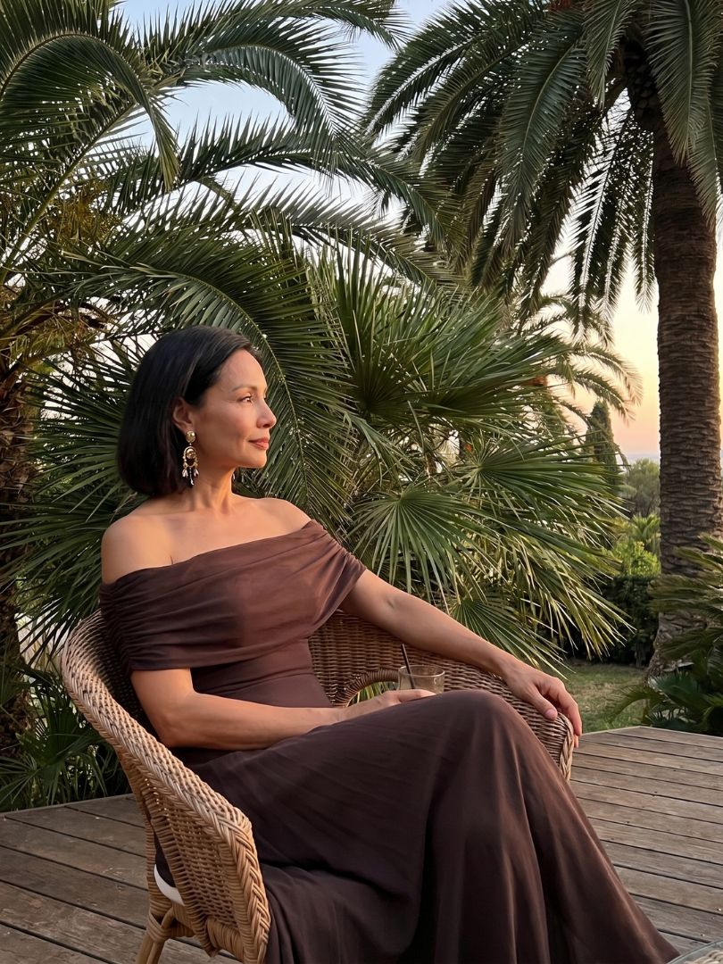 Draped Off-Shoulder Midi Dress