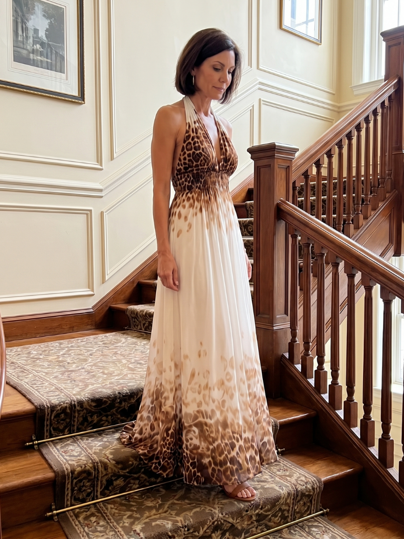Long-Sleeve Pleated Floral Midi Dress