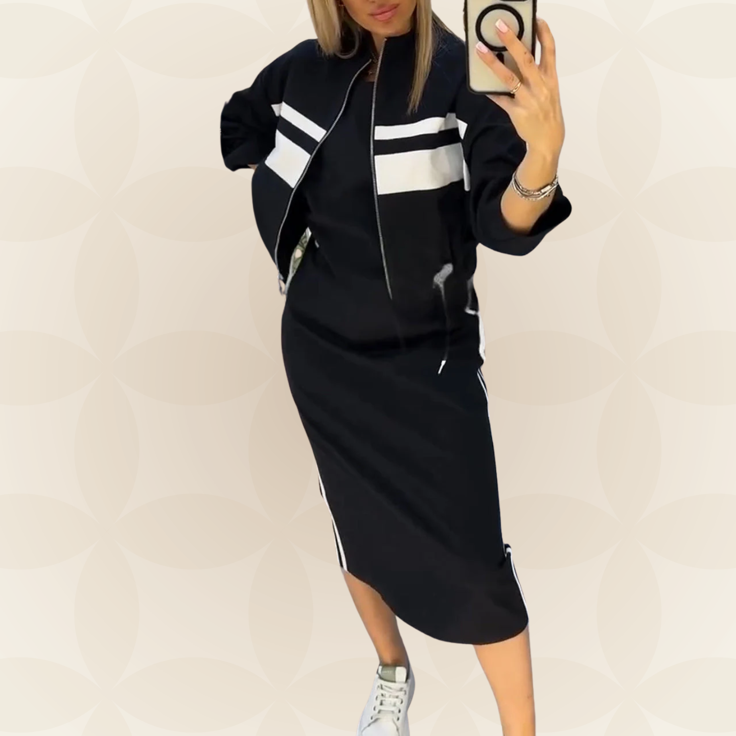 M&H | Striped Midi Dress & Zip Jacket Set