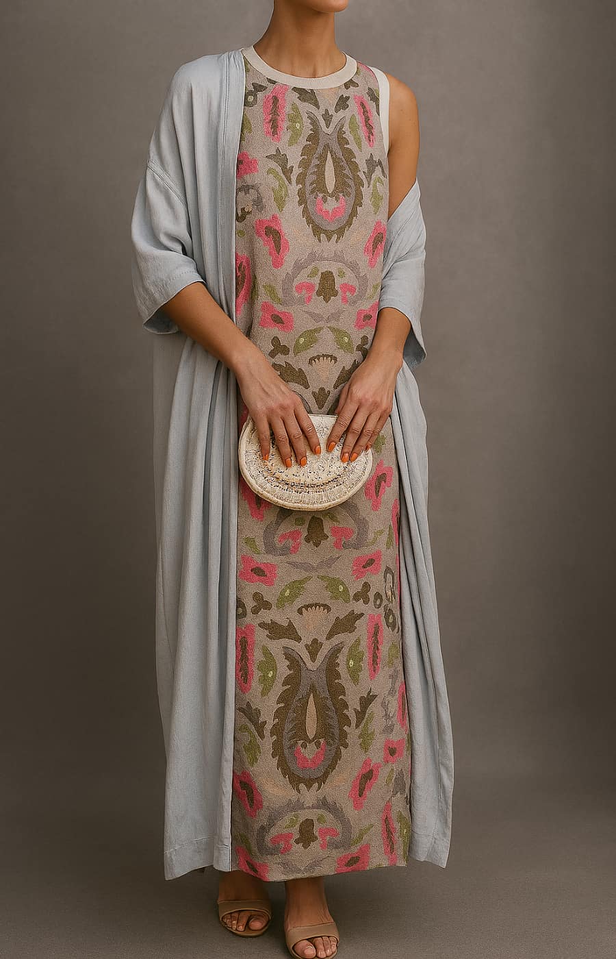 Vivian | Printed Maxi Dress Set with Matching Vest