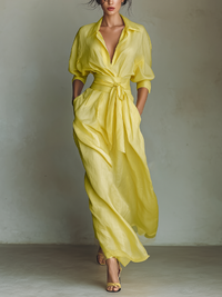 Elena | Cotton-Linen Maxi Shirt Dress
