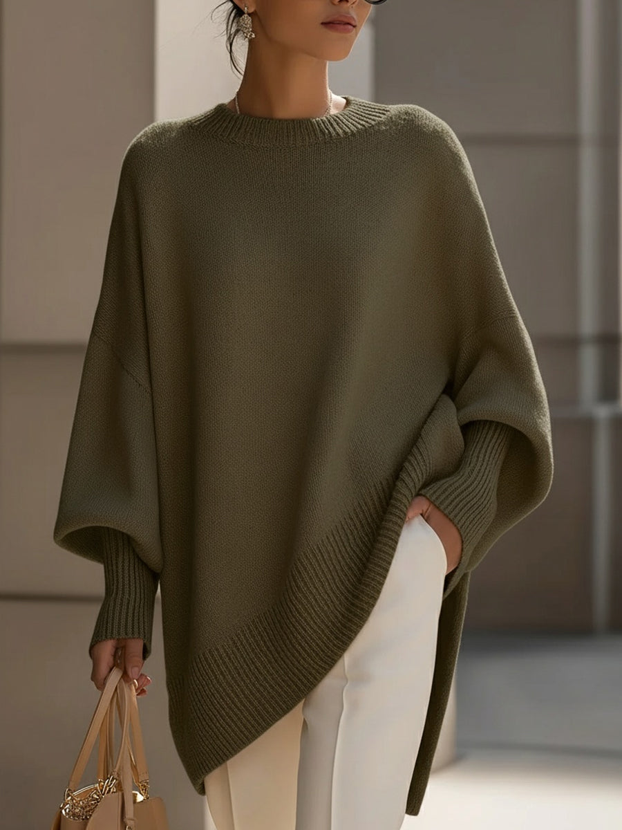 Maya | Oversized Poncho Sweater with Ribbed Trim