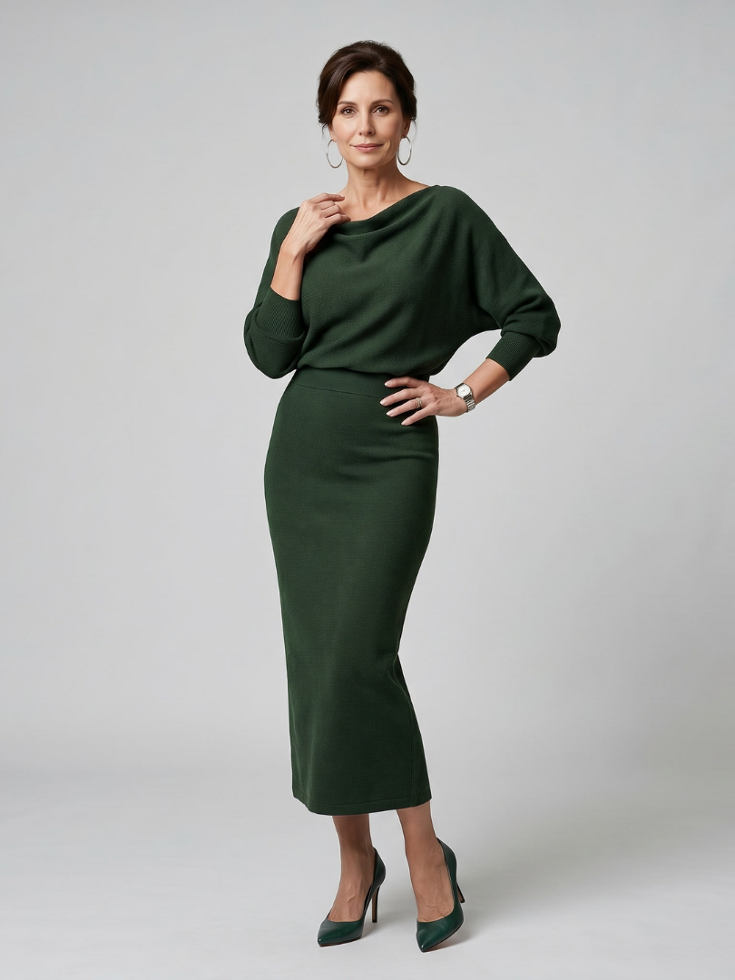 Harper | Midi Dress with Draped Neckline