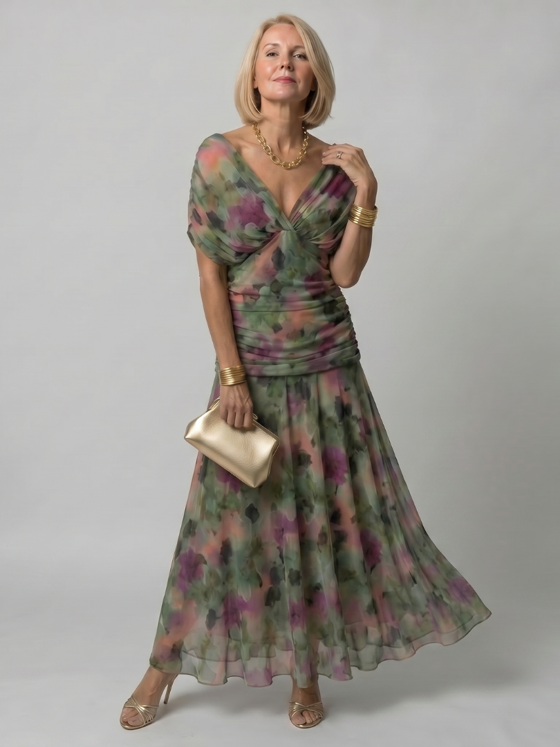 Off-Shoulder Draped Midi Dress