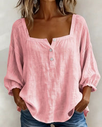 Harper | Cotton-Linen Square Collar Blouse