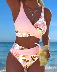 Bikini Contrast Floral Pattern Split