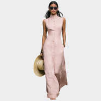 Noelle | Sleeveless High-Neck Button Maxi Dress