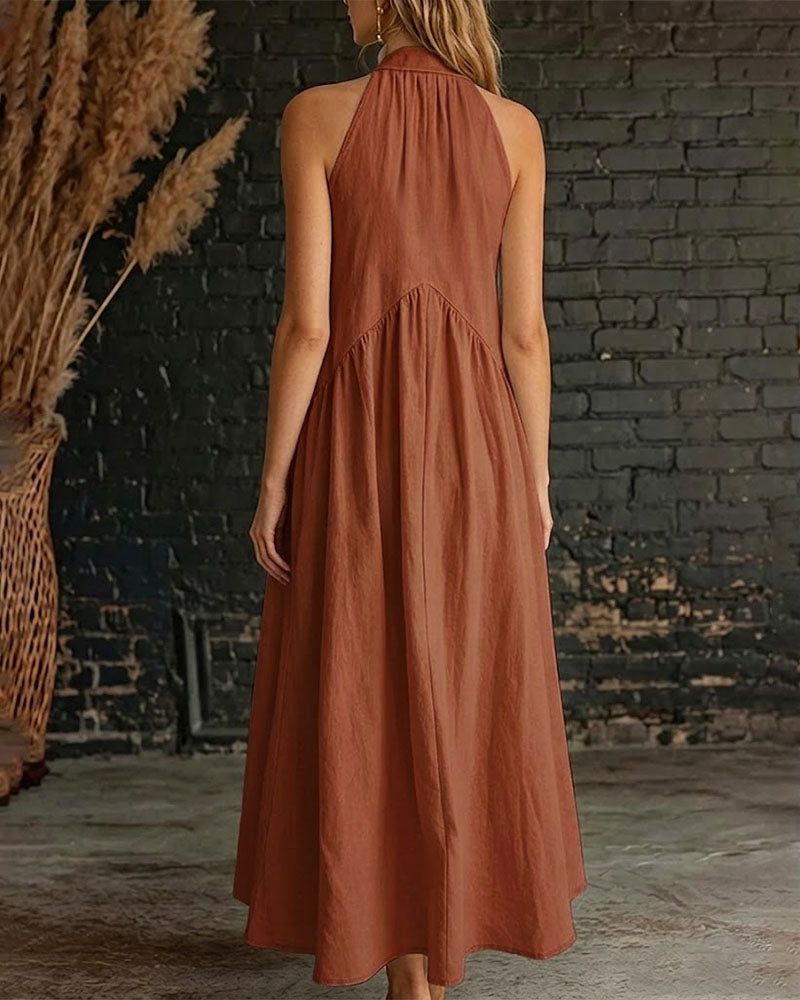 Sleeveless High Neck Solid Maxi Dress