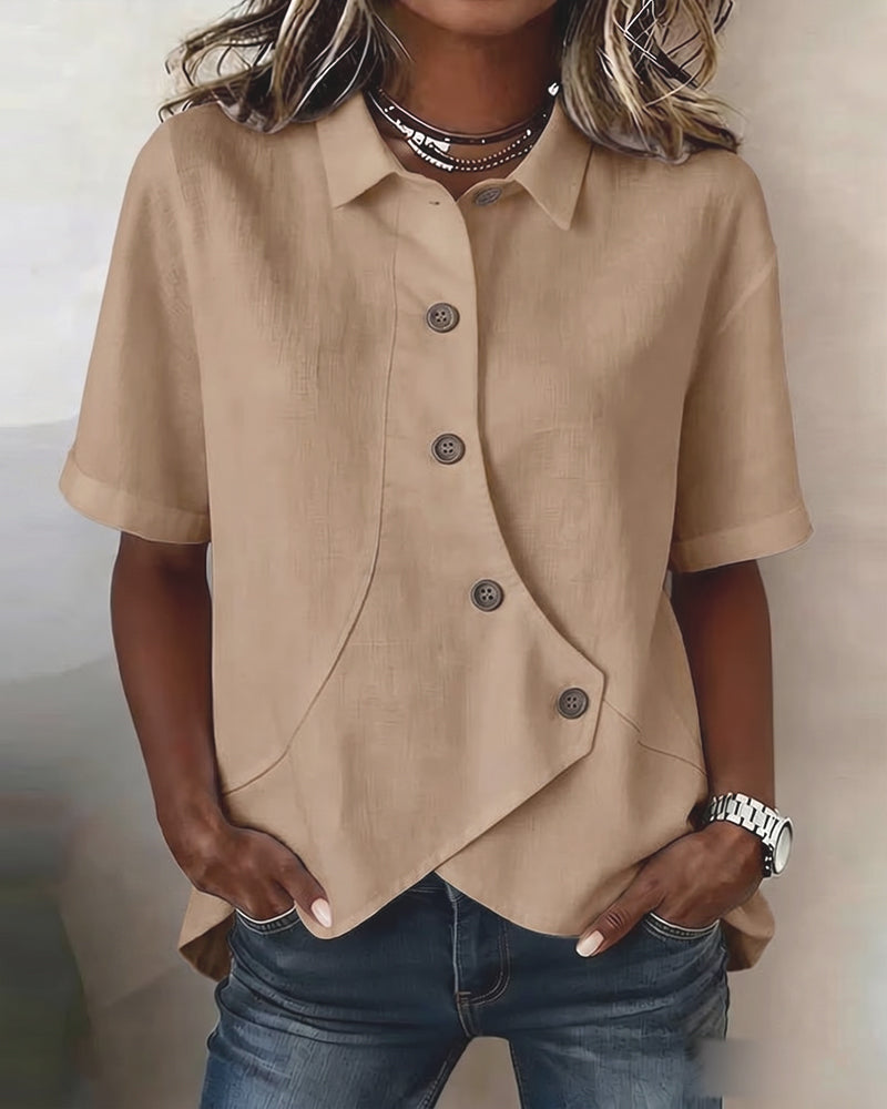Marisol | Asymmetrical Cotton-Linen Button-Up Shirt